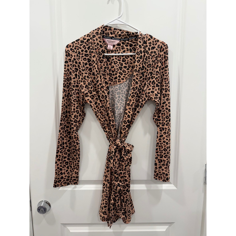 Juicy Couture Leopard Print Wrap Robe Long Sleeve Animal Print Tan Brown Small